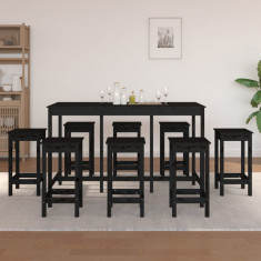 vidaXL Set mobilier de bar, 9 piese, negru, lemn masiv de pin