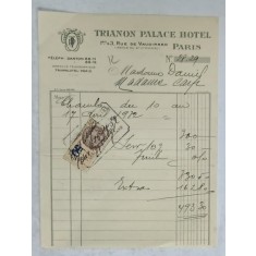 12.CHITANTA ELIBERATA FAMILIILOR DOCTORULUI CONSTANTIN DANIEL SI ANTON CARP , DE HOTELUL &#039; TRIANON PALACE &#039; DIN PARIS , 1932