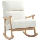 HOMCOM fotoliu de leagăn cu &icirc;nveliș asemănător catifelei, spătar ergonomic și capacitate de 120 kg, 65L x 90B x 98H cm, alb crem | Aosom Romania