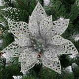 Set 10 ornamente pentru bradul de Craciun, stea Poinsettia, 10cm, argintiu Household NewTrend