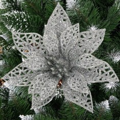 Set 10 ornamente pentru bradul de Craciun, stea Poinsettia, 10cm, argintiu Household NewTrend