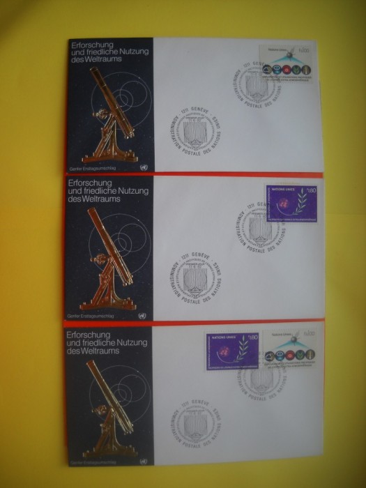 HOPCT PLIC FDC S NR 282 SET 3 FDC-FOLOSIREA SPATIULUI IN MOD PASNIC --ONU NATIUNILE UNITE-BIROUL DIN GENEVA ELVETIA