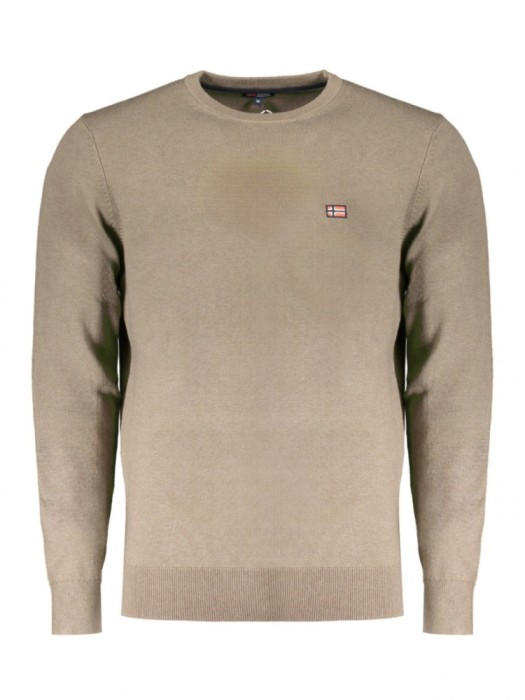 Pulover bărbați cu decolteu la baza g&acirc;tului, logo, Regular Fit, Maro, 2XL