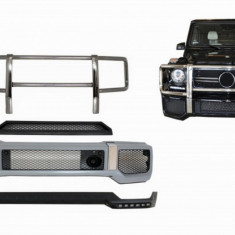 Bara fata cu BullBar Prelungire Bara Fata LED DRL si Prelungire Superioara Bara Fata Mercedes G-Class W463 (1989-2018) Negru Performance AutoTuning