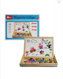 Tabla magnetica educativa din lemn, puzzle animale, 2 fete, 3 in 1, multicolor