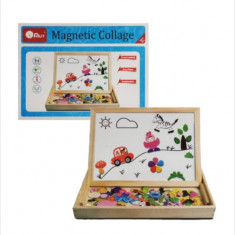 Tabla magnetica educativa din lemn, puzzle animale, 2 fete, 3 in 1, multicolor
