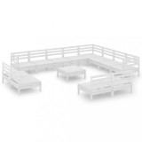 Set mobilier de gradina, 13 piese, alb, lemn masiv de pin