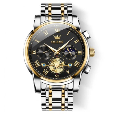 Ceas barbatesc Olevs Quartz Analog Cronograf Fashion Argintiu Negru foto