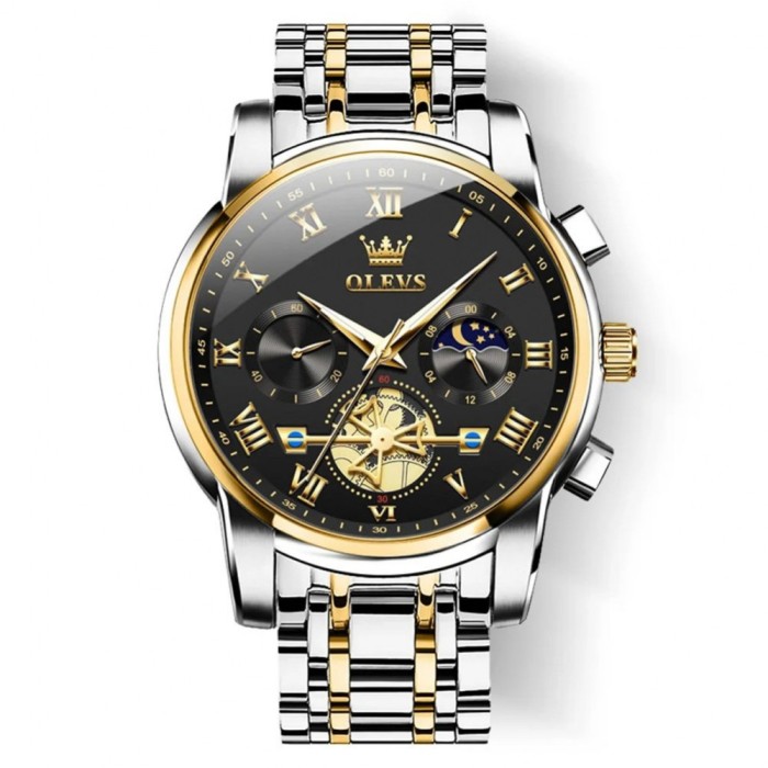 Ceas barbatesc Olevs Quartz Analog Cronograf Fashion Argintiu Negru