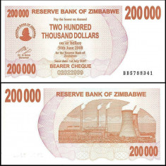 ZIMBABWE █ bancnota █ 200 000 Dollars █ 2007 █ P-49 █ UNC █ necirculata