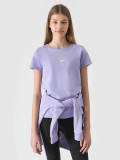 Tricou unicolor din bumbac organic pentru fete - violet deschis, 4F Sportswear