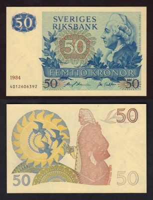 SUEDIA █ bancnota █ 50 Kronor █ 1984 █ P-53d █ UNC necirculata foto