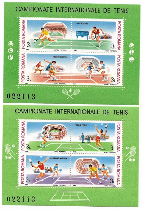 Romania (176b) - Campionate Internationale de Tenis,1988, blocuri neoblit.+2 FDC