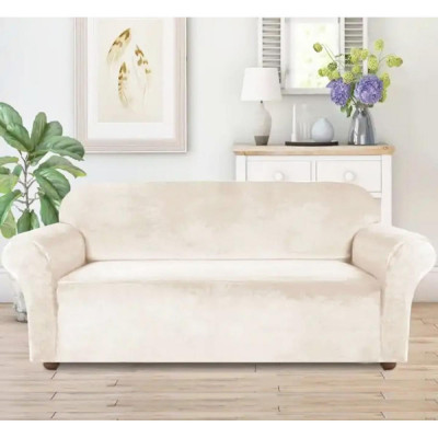 Husa universala pentru canapea standard cu 3 locuri, imitatie catifea, culoare BEJ foto