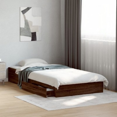 vidaXL Cadru de pat cu sertare stejar maro 75x190 cm lemn prelucrat 3280719 foto