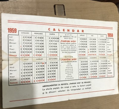 OBCT1 Calendar 1959 foto