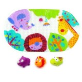 Set de baie 4 piese Knorr Toys KNR37001, include covoras de baie din PVC 69x39 cm si 3 jucarii animalele junglei, 0 Luni+