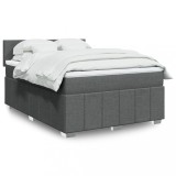 vidaXL Pat box spring cu saltea, gri &icirc;nchis, 140x200 cm, textil