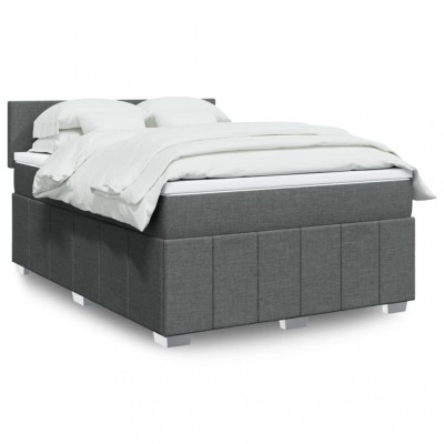 vidaXL Pat box spring cu saltea, gri &amp;icirc;nchis, 140x200 cm, textil foto