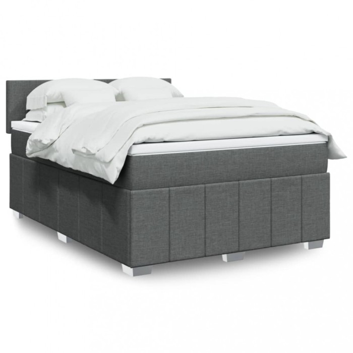 vidaXL Pat box spring cu saltea, gri &icirc;nchis, 140x200 cm, textil