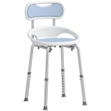 HOMCOM Scaun de Duș cu Spătar și Șezut Perforat, 8 Niveluri Reglabil, Antiderapant, 49,5 x 54 x 92 cm, Albastru | Aosom Romania