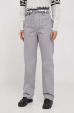 United Colors of Benetton pantaloni de bumbac culoarea gri, drept, high waist