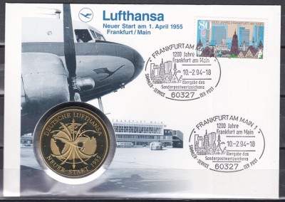 Germania 1994 - Noua relansare a Lufthansei la 1 aprilie 1955, FDC NUMIS foto