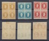 ROMANIA 1865 serie Alexandru Ioan Cuza 3 timbre neemise in blocuri de 4 cu guma originala, Nestampilat