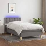 vidaXL Pat cu arcuri, saltea și LED, gri &icirc;nchis, 80x200 cm, textil