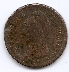 Franta 1 decime 1796 A - L&#039;AN 4 - A, Prima Republica, Cupru, 20 gr, 23 mm, KM-644 (4)