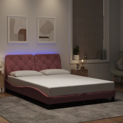 Gossi cadru de pat cu lumini led, roz, 140x200 cm, catifea foto