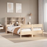 Cumpara ieftin Pat cu bibliotecă fără saltea, 135x190 cm, lemn masiv de pin