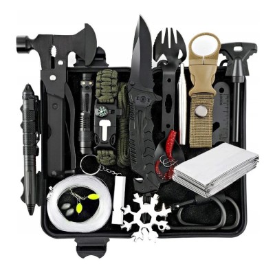 Kit de supravietuire IdeallStore&amp;reg;, Savivour Assistent, 20 elemente multifunctionale, negru foto