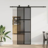 Cumpara ieftin Ușă glisantă cu set feronerie neagră 76x205cm sticlă securizată