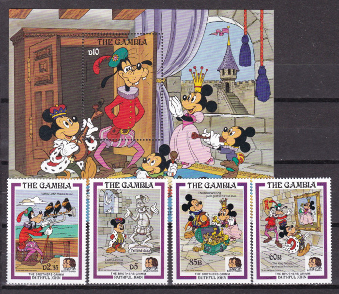 Gambia 1985 Disney Grimm MI 571-74 + bl.16 MNH w69c
