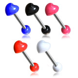 Piercing pentru limbă din oțel inxidabil și acrilic - inimă și bilă - Culoare Piercing: Negru - K