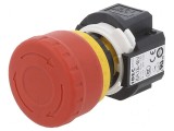 Comutator de siguranţă 16mm cu 2 contacte NC x2 roşie IP65