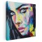 Tablou portret femeie pictura in ulei, albastru, roz, galben 1400 Tablou canvas pe panza CU RAMA 30x30 cm