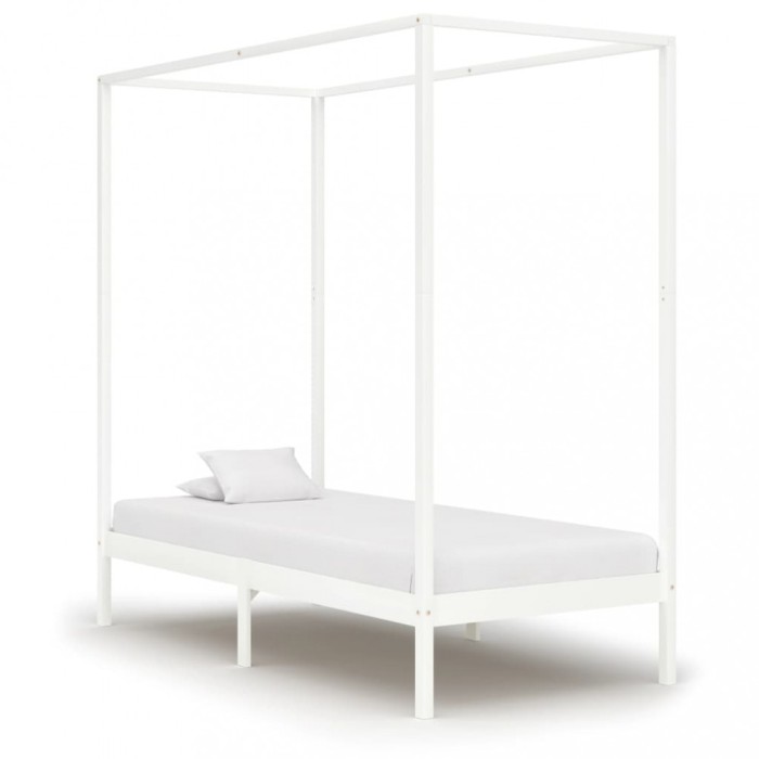Gossi cadru pat cu baldachin, alb, 90x200 cm, lemn masiv pin