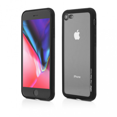 Husa Vetter pentru iPhone SE (2020), 8, 7, Clip-On Hybrid, Soft Edge with Clear Back Glass, Negru foto