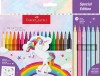 Carioci Faber-Castell Unicorni, 24 culori: 18 standard + 6 pastel cu sclipici. Set cu stickere unicorn, ideale pentru desen si pictura