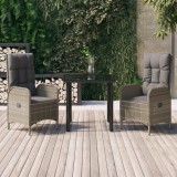 vidaXL Set mobilier de grădină cu perne, 3 piese, negru/gri, poliratan 3185197