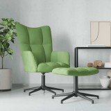 vidaXL Scaun de relaxare cu taburet, verde deschis, catifea 328109