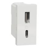 Priza dubla USB A + USB C Schneider Electric Noua Unica NU301618, incastrat, modular - 1, alb