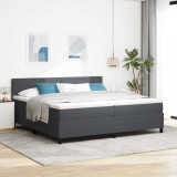 Cumpara ieftin Pat cu arcuri cu headboard Gri inchis si alb 200 x 200 cm
