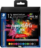Set 12 carioci varf tip pensula - Pigment Liner basic colours | Staedtler