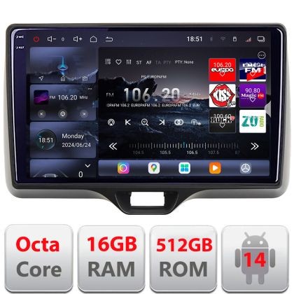 Navigatie Toyota Yaris 2020- Android radio gps internet 8 core QLED 2K 16+512 360 Edotec CarStore Technology
