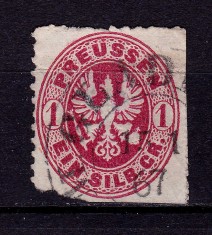 ✅ (S45) Germania veche - Prusia 1861 " Vulturul in oval " 1 Sgr , Michel nr.16 , stampilat , mici defecte