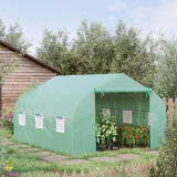 Outsunny, sera cu acoperis inclinat din PE, 3.5x3x2 m, verde