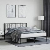 VidaXL Cadru de pat metalic cu tăblie, negru, 150x200 cm
